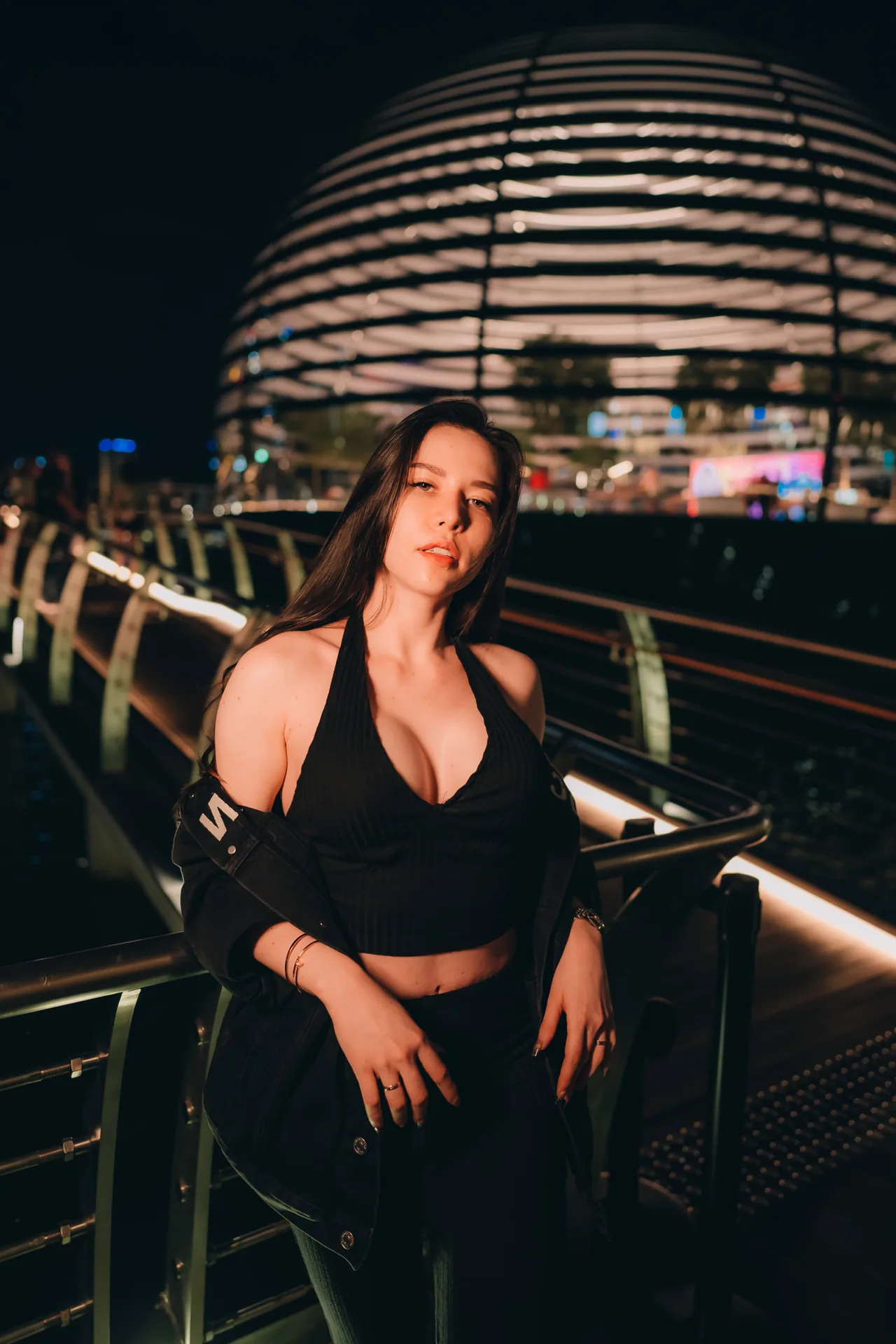 Night portrait beside the Esplanade domes